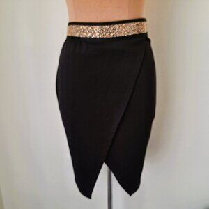 Top 10 USA Women Pencil Skirt Rhinestone Black/Gold Color Size L NWOT